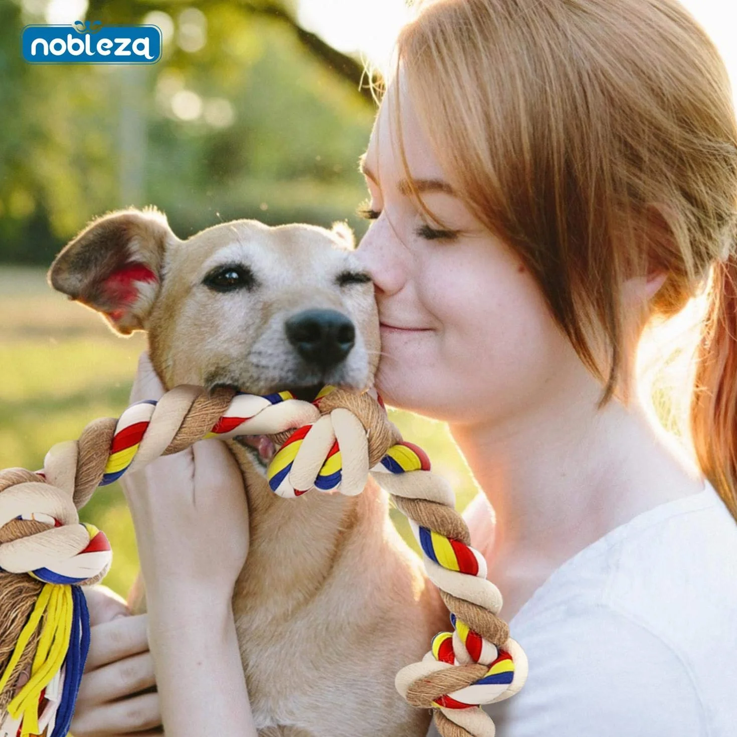 Nobleza - Corda giocattolo per cani in 100% cotone, benefica per la salute mentale del cane ， Salute dentale e pulizia dei denti ， Miglior regalo per tutti i tipi di cani （Beige e marrone）- 68cm
