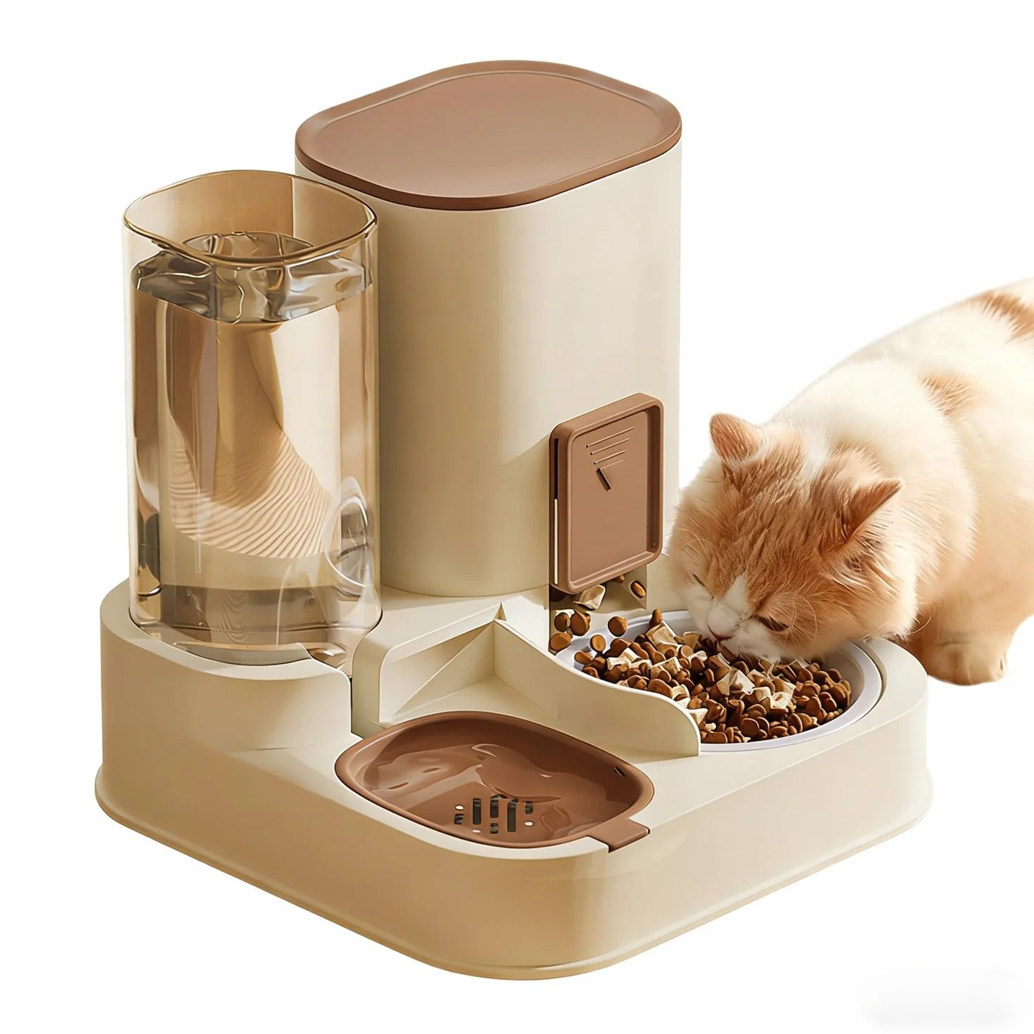 Mangiatoia Automatica per Gatti 2 in 1, Dispenser di Cibo e Acqua da Viaggio, Ciotola Rimovibile Regolabile