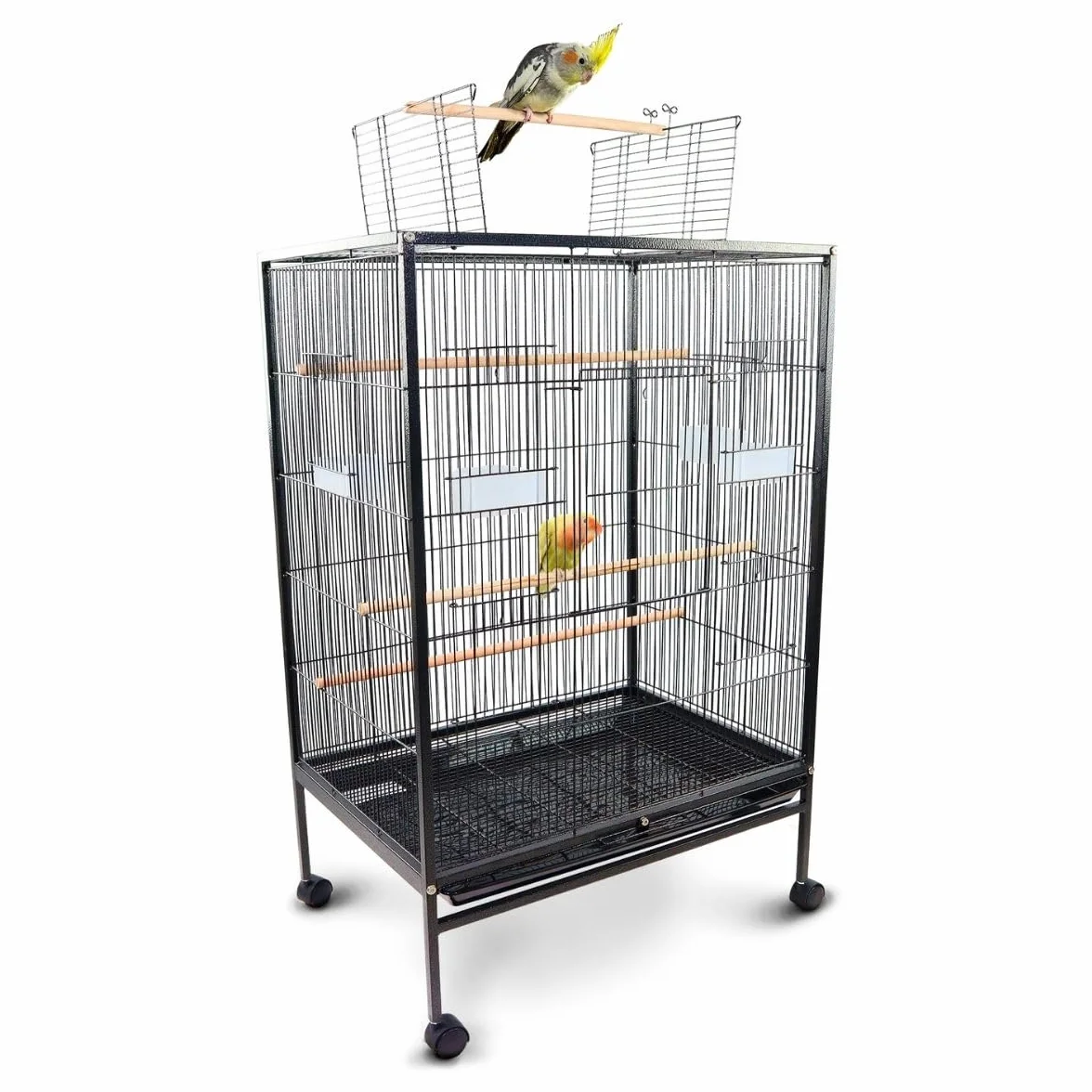 Mobiclinic®, Gabbia per Uccelli, XL, Ruote il Trasporto, Freni, Apertura superiore, Vassoio Rimovibile, 8 Porte, Grandi dimensioni, 95x43x61,5 cm, Mangiatoie, Abbeveratoi, Posatoi, Ninfa