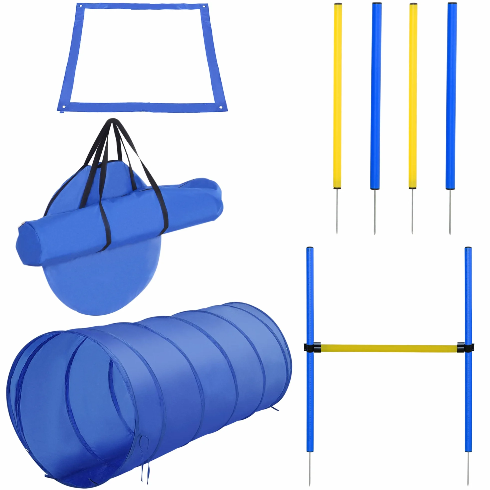 PawHut Agility Dog Training Set Tunnel Slalom Ostacolo Sacca Trasporto Giallo Blu