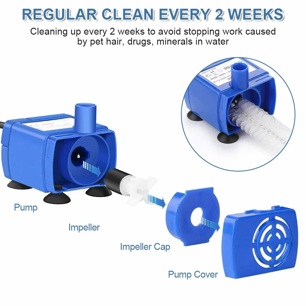 Pompa Acquario Per Gatti Animali, Pompa Fontanella per Gatti, Pompa Acqua Gatto, Pompa Acqua Presepe 12 V, Pompa Fontanella da 1.6 Litri, Cavo Lungo 1.8 M, Blu