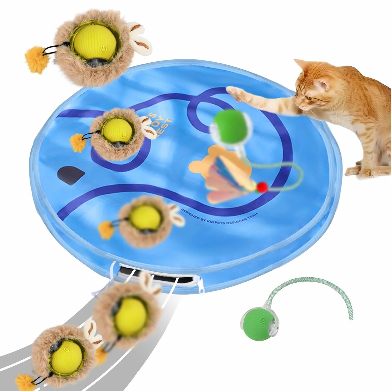 2 Palle Giocattolo Elettriche per Gatti con Tappetino Caccia, Palla Giocattolo Interattive Automatico Gatto, Palline Giocattolo Elettrici per Gattini, Pallina Interattiva Intelligente Gatti e Cani (B)