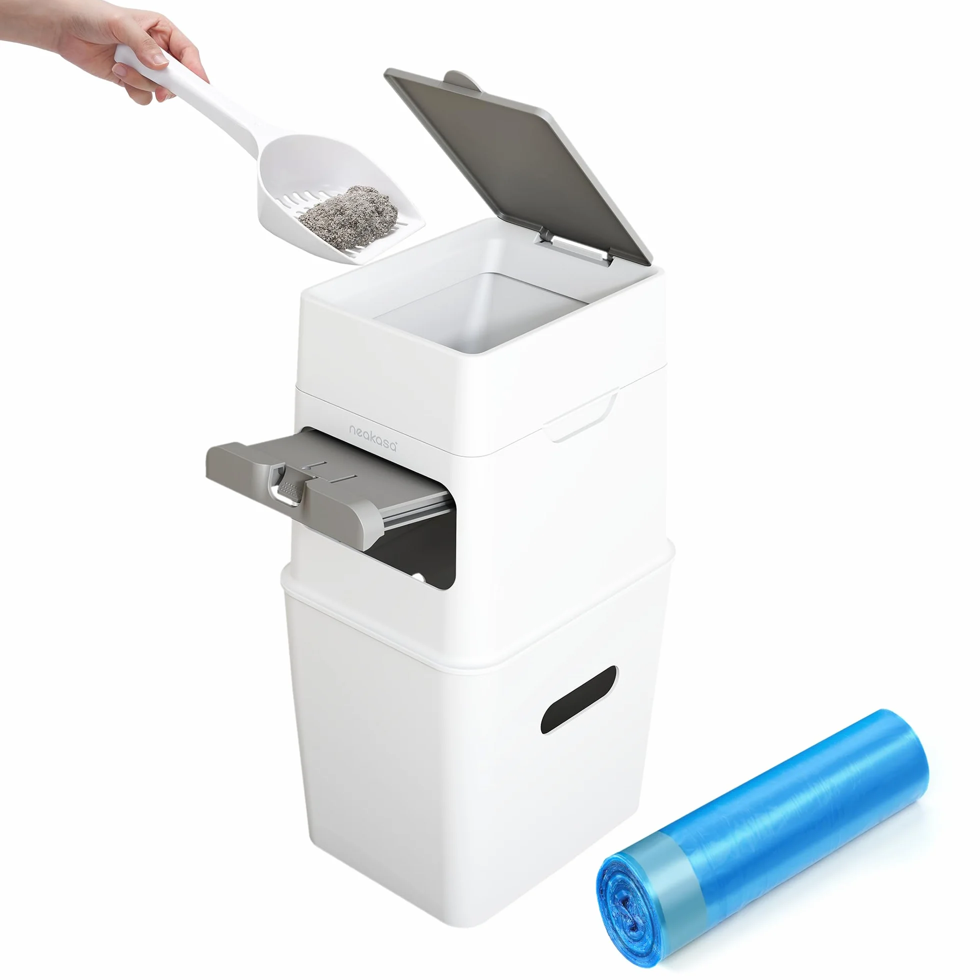 Neakasa PooGuard, cestino per lo smaltimento della lettiera, 9,2 l, per lettiera per gatti, rifiuti e pannolini, con finestrella di visualizzazione, apertura più ampia e sacchetto di ricarica per 4