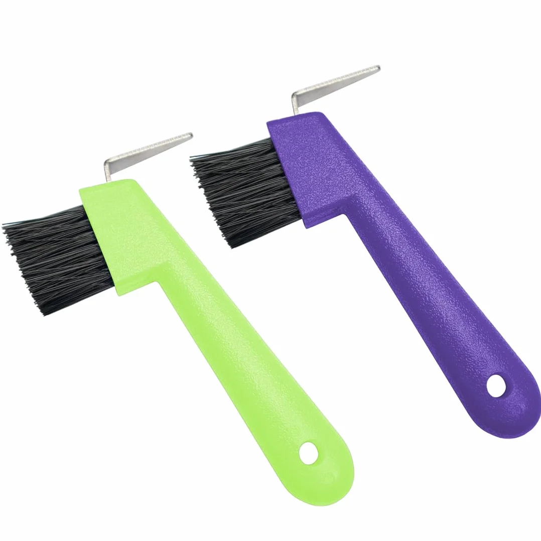 2 pcs Raschietto per zoccoli di cavalli, capre e asini, con spazzola estremamente stabile e impugnatura ergonomica, Colore casuale