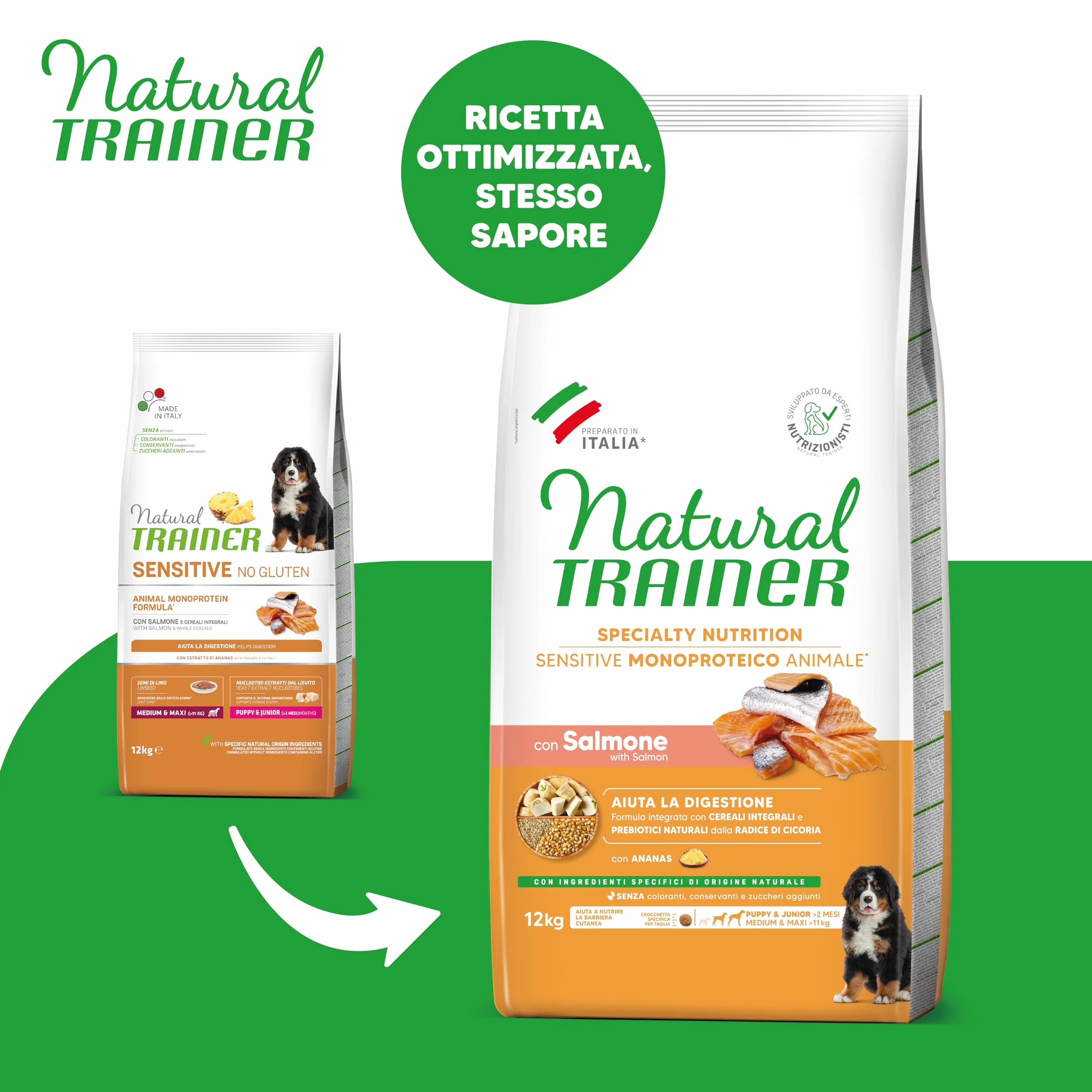 Natural Trainer Sensitive No Gluten Cibo per Cani Puppy&Junior con Salmone 12kg
