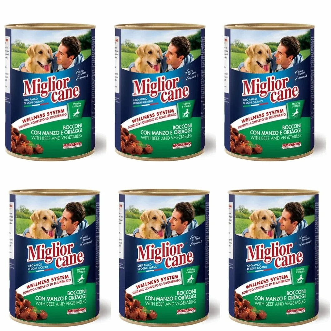 Miglior Cane Umido. 24 scatolette da 405gr cibo umido per cani Miglior Cane (Gusto, 4 gusti Ass.)