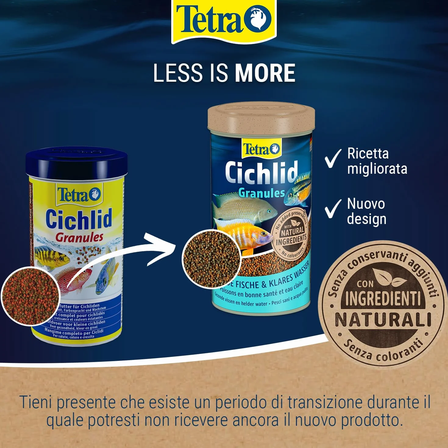 Tetra Cichlid Granules - Miscela di cibo principale con 2 granuli diversi per ciclidi di medie dimensioni, lattina da 500 ml