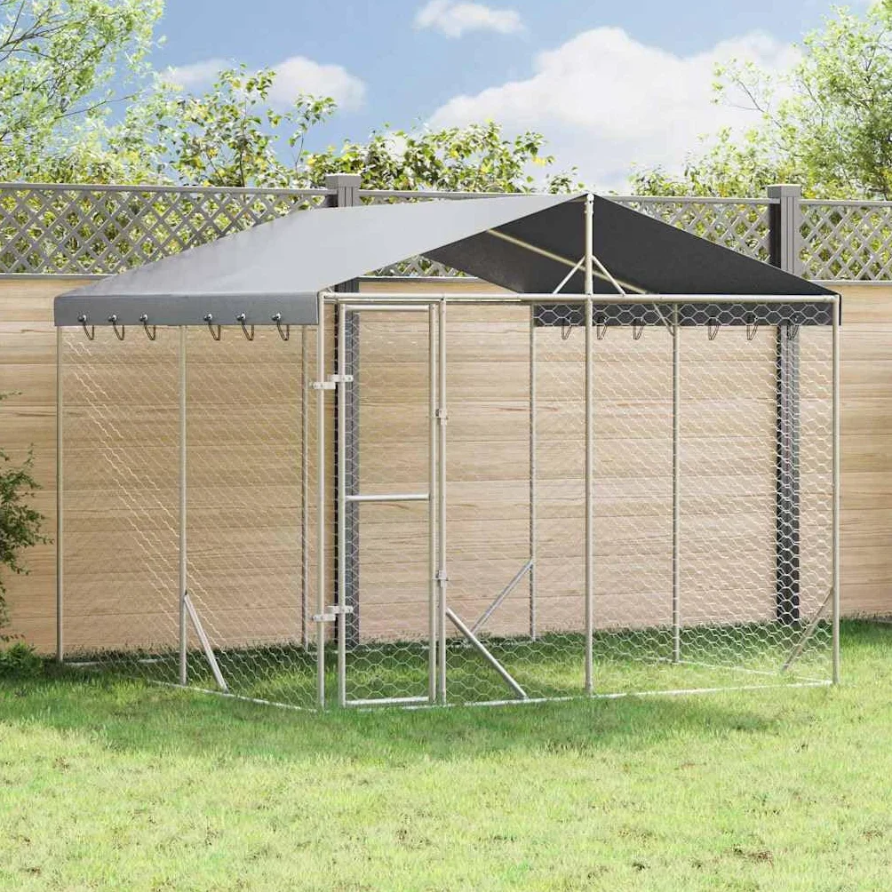 vidaXL Cuccia Cani da Esterno Tetto Argento 3x3x2,5 m Acciaio Zincato