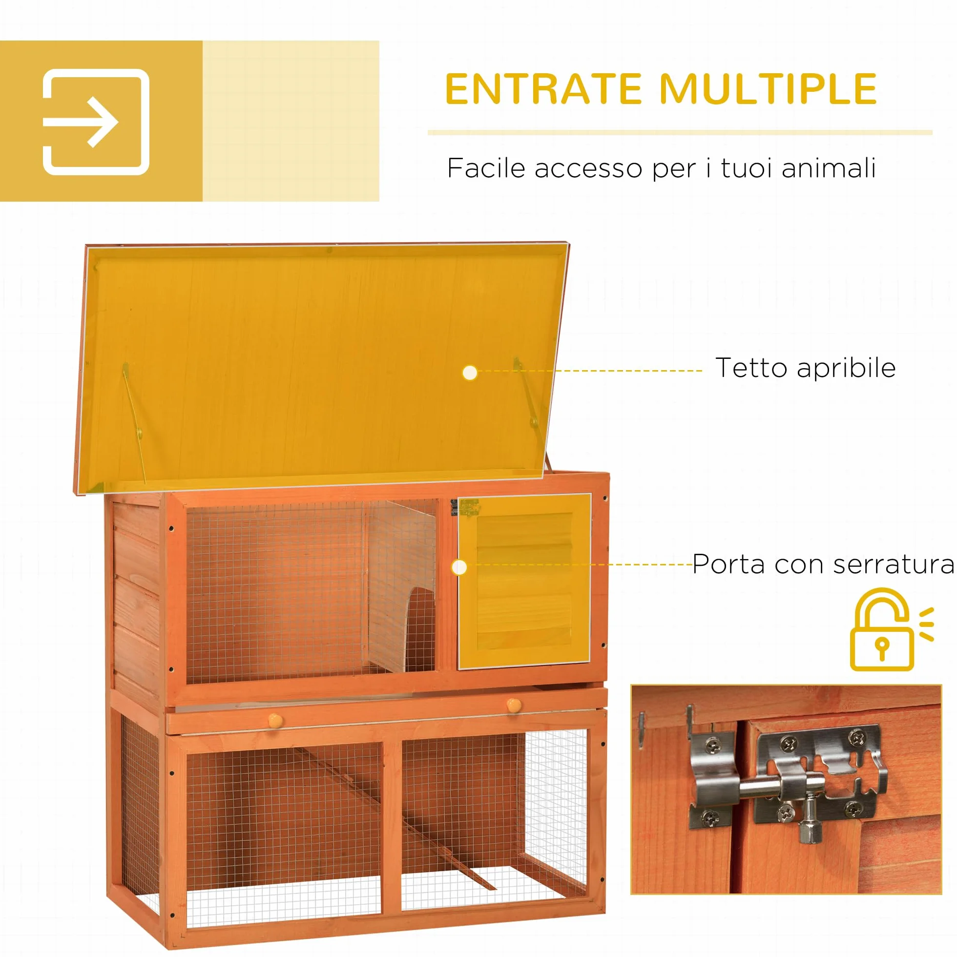 PawHut Gabbia per Conigli Conigliera da Esterno in Legno di Abete 90 x 45 x 80cm