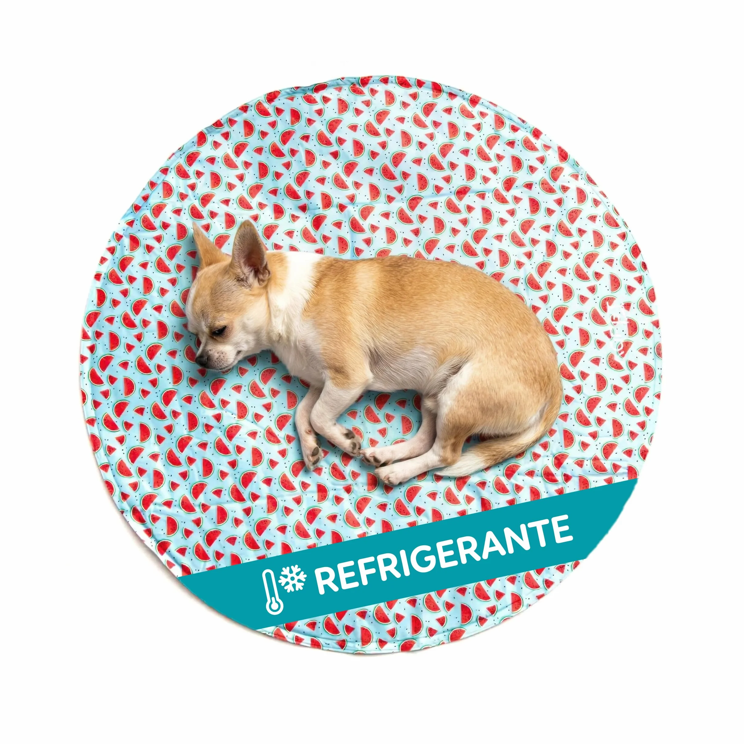 AQPET Tappetino Refrigerante Rinfrescante per cane forma Tonda, Gel non Tossico, sistema di Auto Raffreddamento, Fantasia Fruit, Misura Diametro 60 Cm