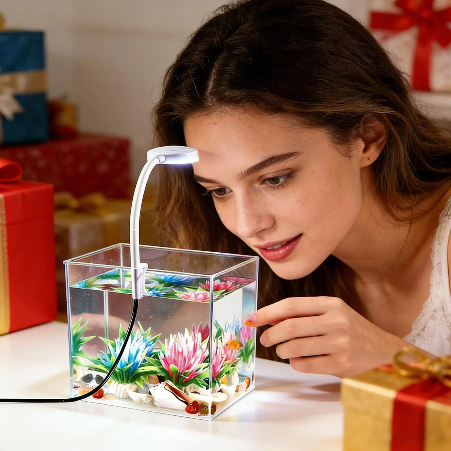 Mini Acquario, con a Clip, Base Trasparente Antiscivolo, Acquario da Tavolo per Pesci Betta, per Casa Camera da Soggiorno Appartamento Adulti e Bambini Acquariofilia Visione