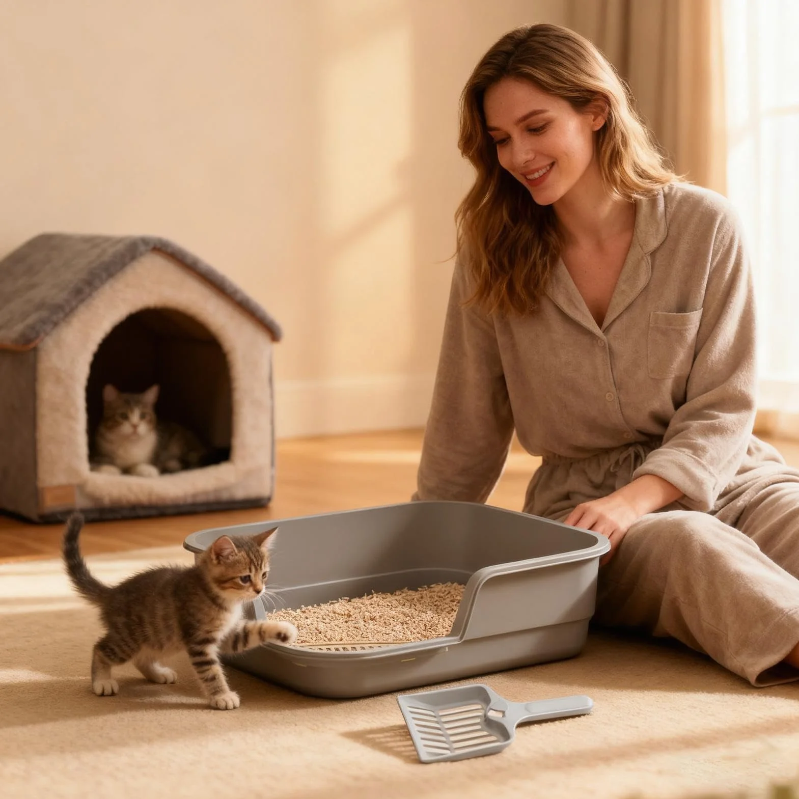 Lettiera Per Gatti Semichiusa, Lettiera Con Bordi Alti E, Apertura Superiore E Ingresso Basso, Toilette Per Gattini Per Interni, 49x13cm