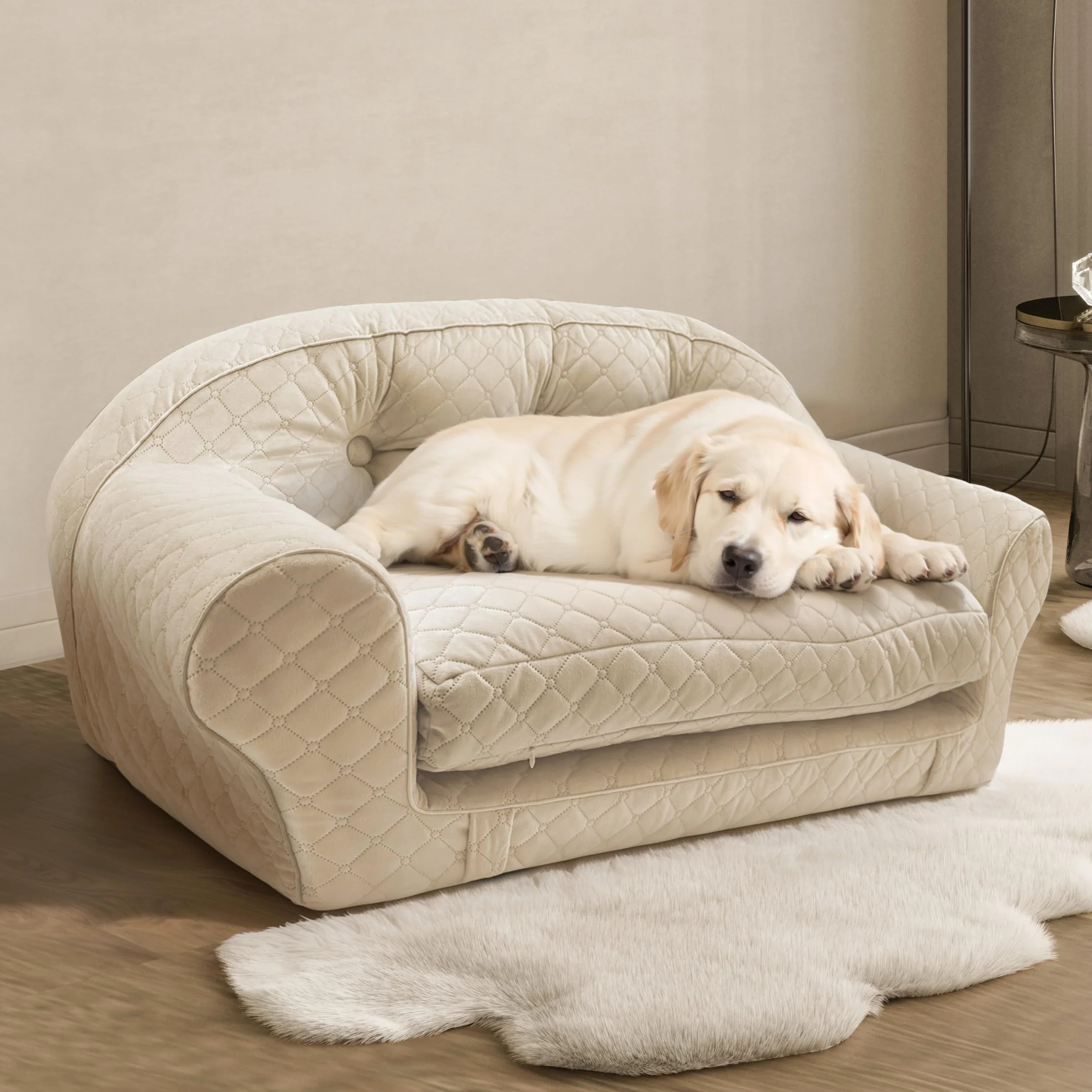 Divano per Cani di Taglia Media e Grande, 100 x 45 x 55 cm, in Spugna e Velluto, Flanella, Moderno