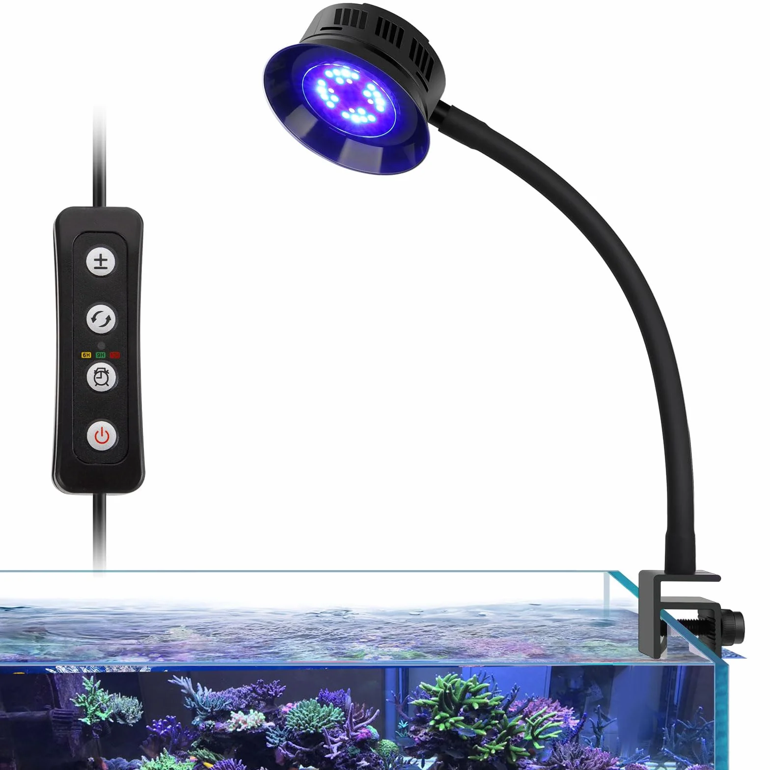 hygger Clip On Luce Led per Acquario di Acqua Salata,30W Illuminazione per Acquario, Luminosità Regolabile Saltwater Aquarium Light con 3 Impostazioni di Temporizzazione per Corallo Acquario Marino