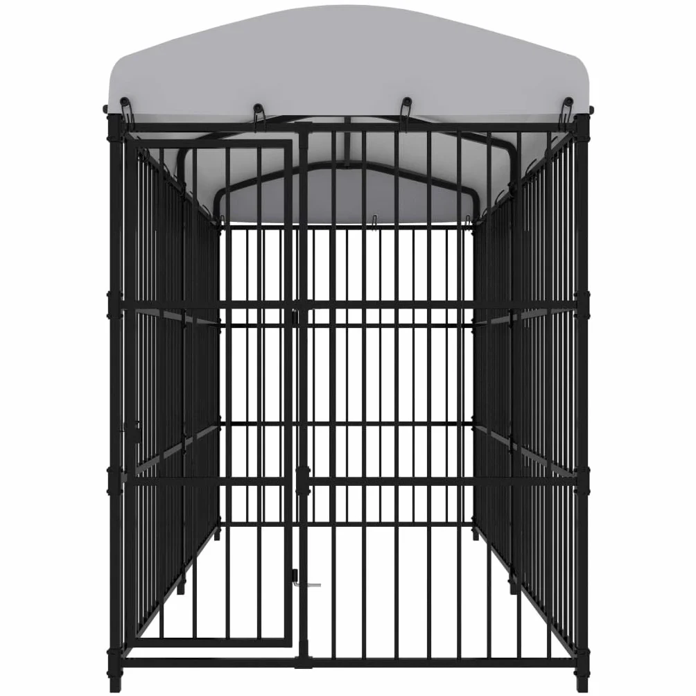 vidaXL Canile da Esterno con Tetto Robusta Sicura con Serratura Box Gabbia Protezione Recinzione per Cani 300x150x210 cm in Acciaio Zincato Nero