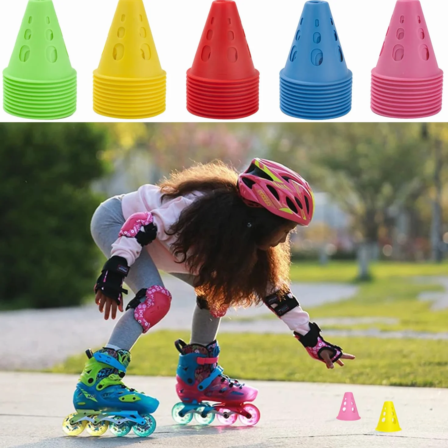 Coni di Slalom,Slalom Coni di Allenamento，Coni per Allenamento Sportivo, Set da 50 Pezzi, Ostacoli per l'allenamento di Bambini, Calcio e Pattinaggio a rotelle