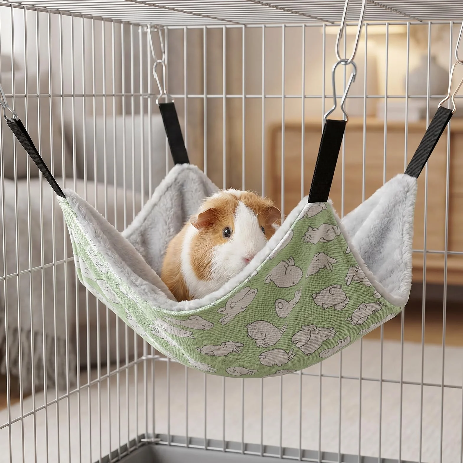 Set di 2 amaca per porcellini d'India, 28 x 28 cm, amaca a doppio lato, con seta di ghiaccio rinfrescante e morbido peluche, amaca per criceti, roditori, furetti, accessori per gabbia