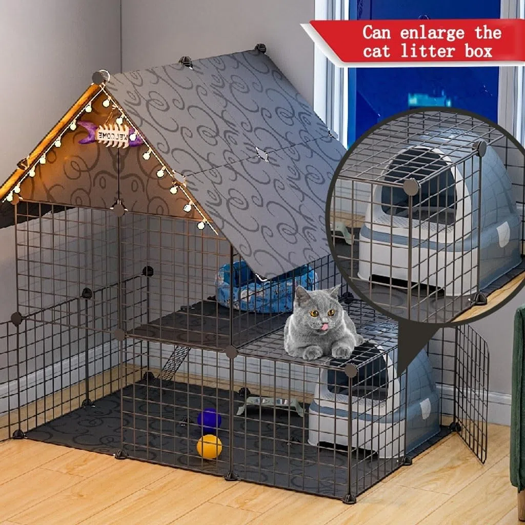 con Gabbia per Gatti, Gabbia Grande, Gabbia per Gatti Fai da Te, Gabbia per Gatti Grande, Recinzione per Gatti da Interni Rimovibile, Bianco e Nero Sono Disponibili Due Colori, Dimensioni 14