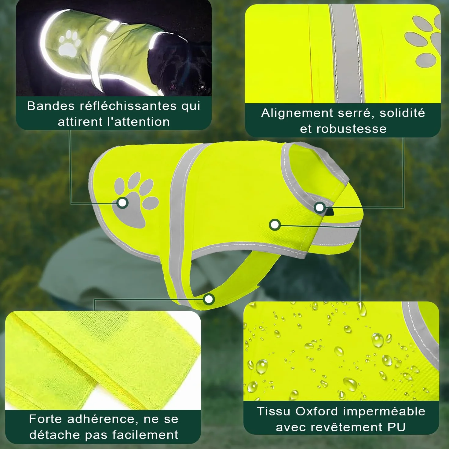 Voarge Gilet di Sicurezza Riflettente per Cani, Alta Visibilità, Giacca Riflettente Giubbotto di Sicurezza Giubbotto di Animale Domestico per Notte All'aperto L