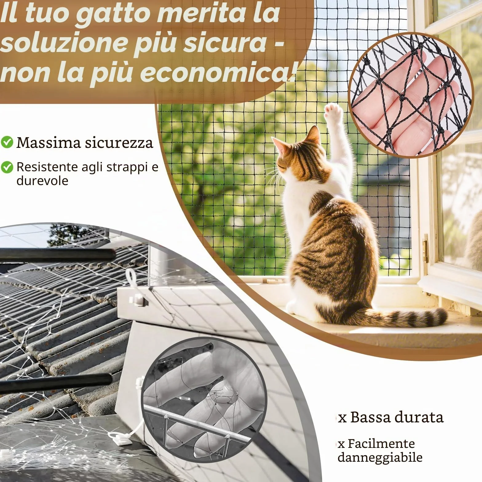 Aystkniet Rete per Gatti Senza Forature, Extra Rinforzato Rete Gatti Balcone con Ganci Adesivi e Colla Siliconica, Rete Balcone per Gatti, Rete per Gatti Balcone (3 x 2 M)