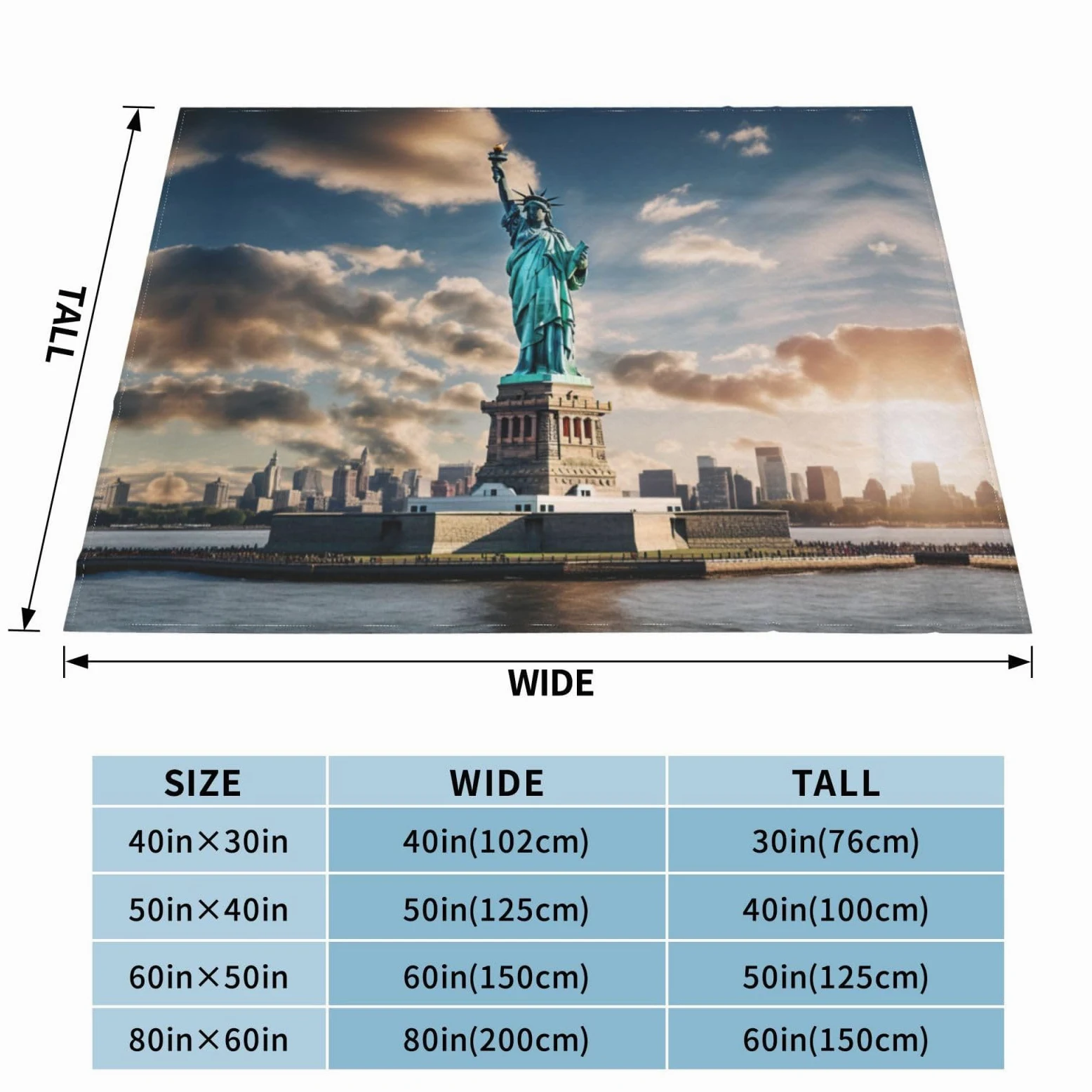 Coperta decorativa morbida e calda in flanella per bambini, cane, gatto, 127 x 152 cm, con stampa della statua della libertà a New York