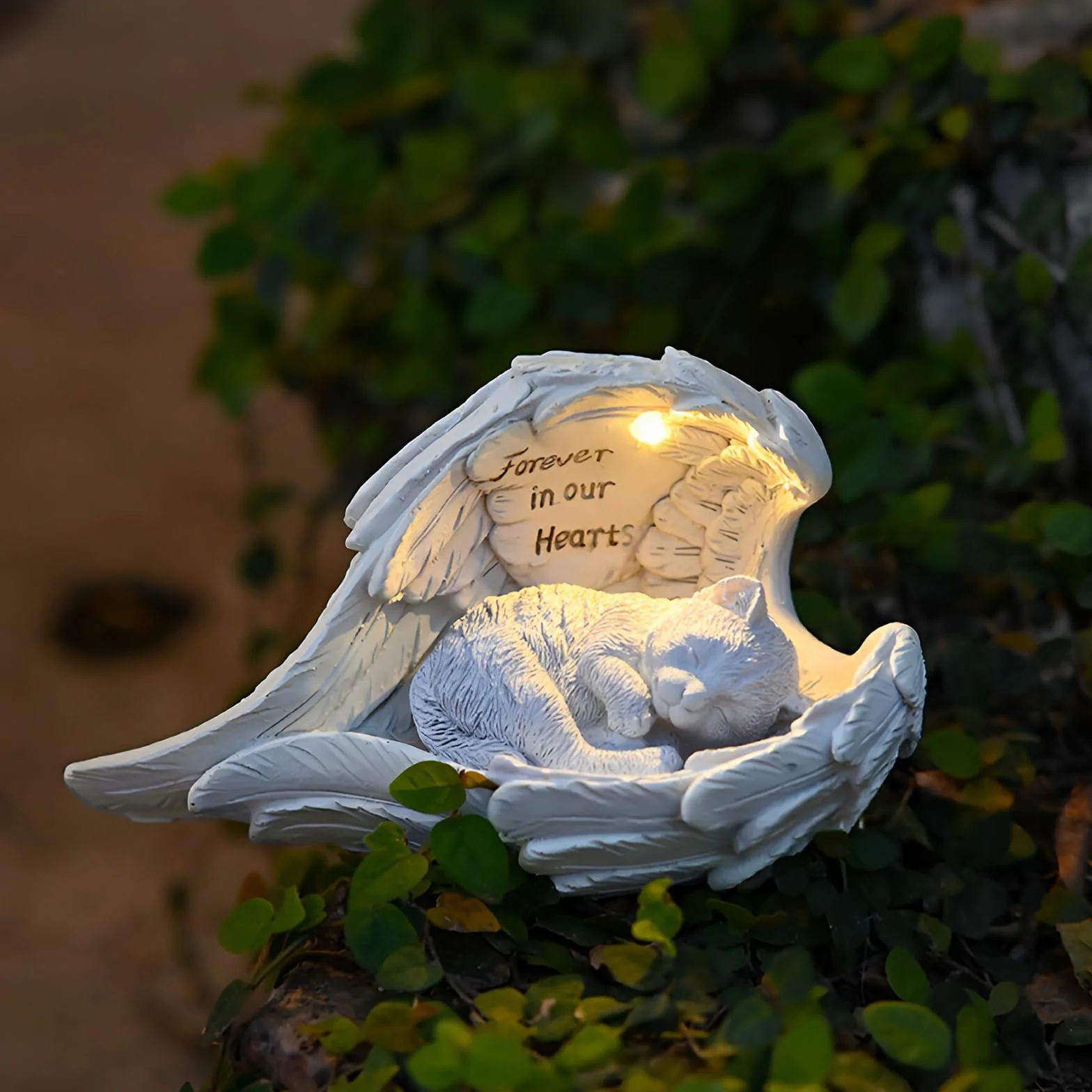 Energia solare pietra commemorativa LED con ali d'angelo per animali domestici tomba giardino resistente alle intemperie
