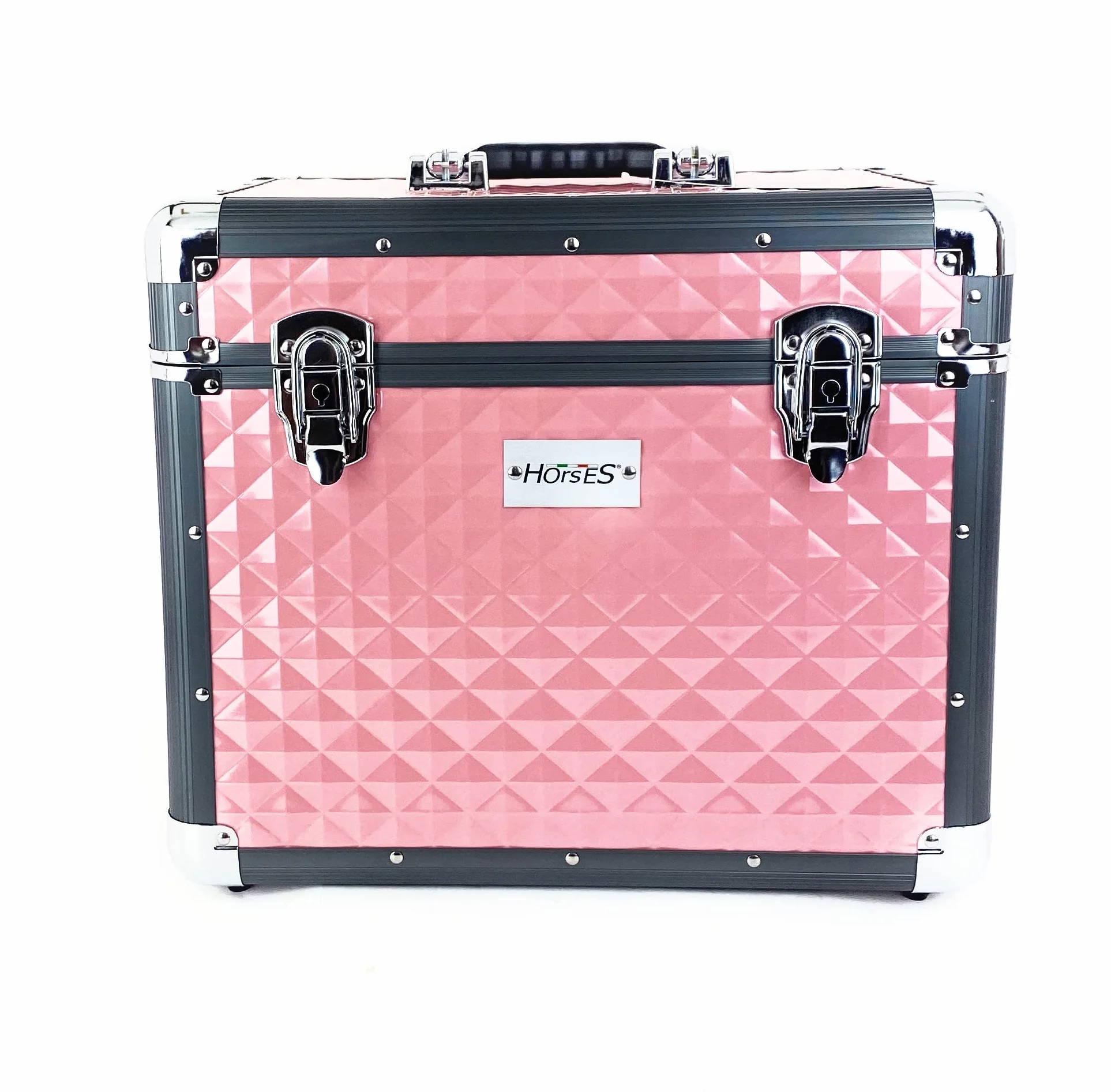 Horses, Bauletto Shiny Cura Cavallo, Cassetta Porta Accessori Grooming Cavalli, Valigetta per Toelettatura Equestre, Porta Kit Spazzole, Box in Alluminio 30x38x26 cm, ROSA