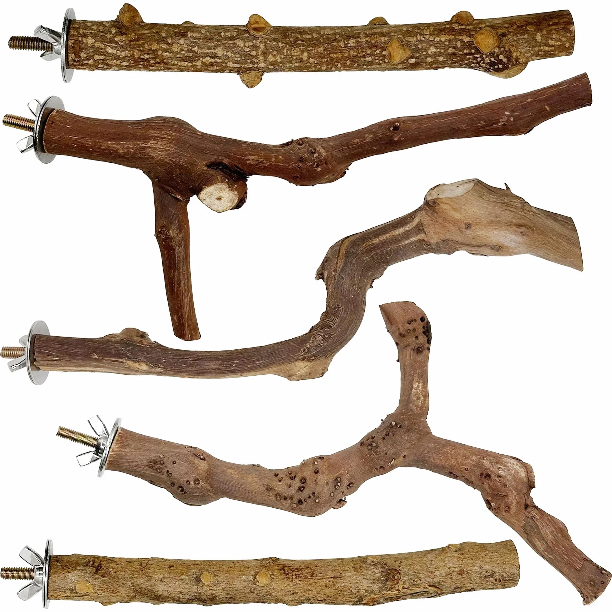 Woohome 5 Pz Posatoi in Legno di Uccelli, Posatoi per Uccelli in Legno di Uva, Trespolo per Uccelli e Pappagalli, Ramo D'uva Naturale Giocattolo Posatoi per Uccelli Legno Naturale per Cacatua