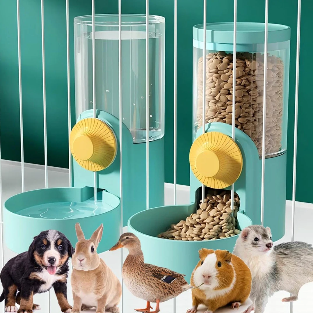 Set di dispenser per acqua per conigli, 1134 g, mangiatoia automatica da appendere, ciotola per acqua per furetti, coniglietti e porcellini d'India, adatto per piccoli animali, distanza tra la griglia