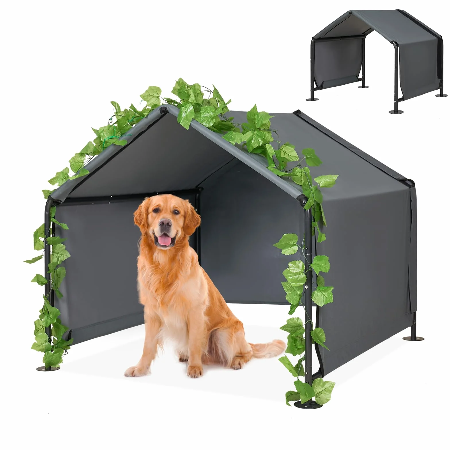 Grande riparo per cani – Tenda da esterno per animali domestici con porte aggiornate, tettoia esterna per sole e pioggia, per cani, gatti, piccoli animali e bestiame con copertura antipioggia
