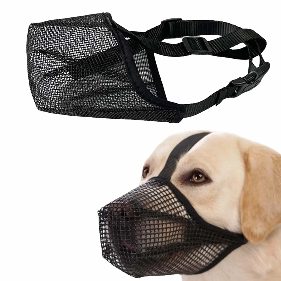 Museruola per Cani, Morbida e Regolabile in Nylon Traspirante, Impedisce di Mangiare, Masticare e Abbaiare, Ideale per Passeggiate e Addestramento, L, Nero