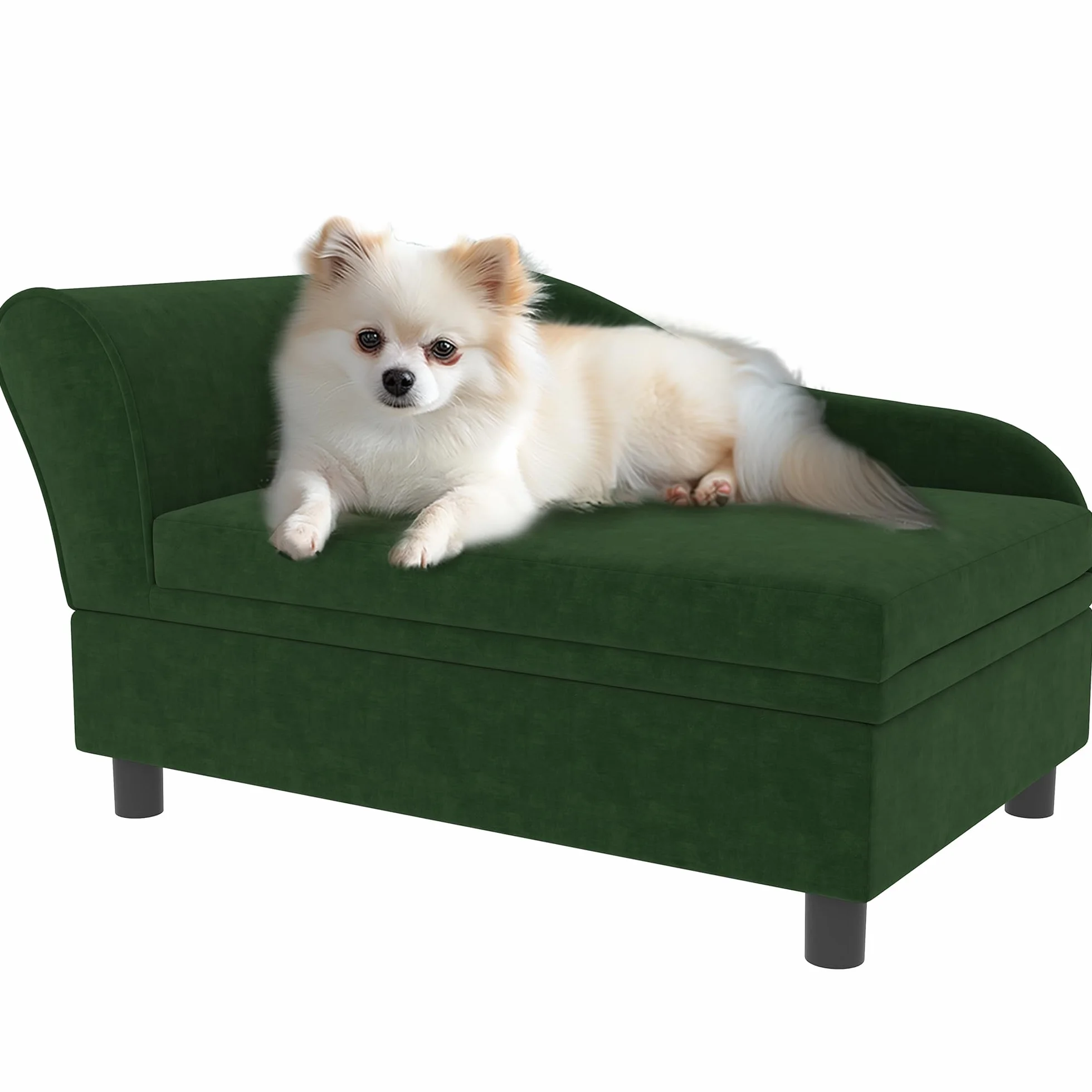 PawHut Divano per cani e gatti su zampe con cassetto portaoggetti Stile moderno Cuscino di seduta rimovibile Grande comfort 76 x 45 x 43 cm verde
