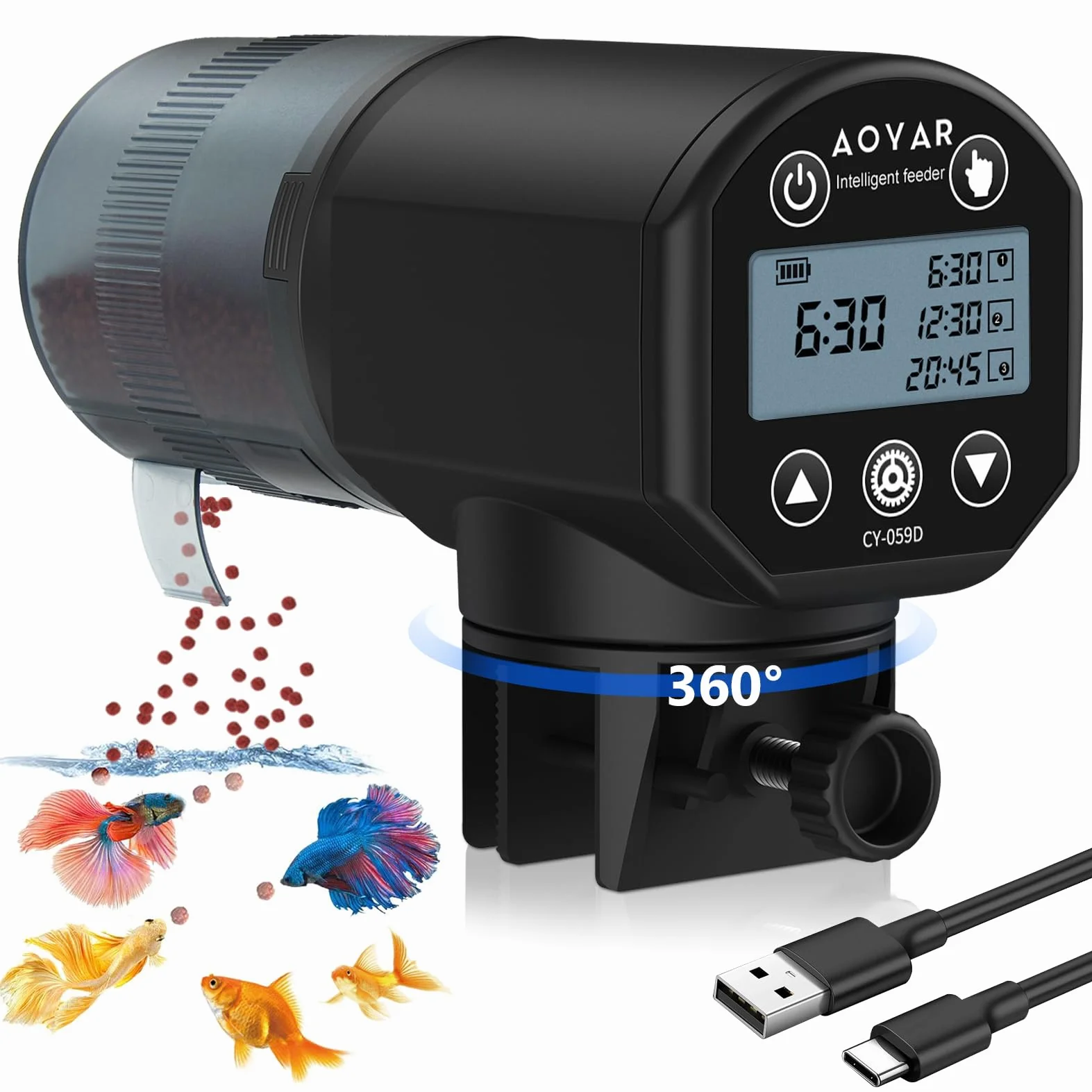 Mangiatoia Automatica Acquario Distributore Cibo Pesci Ricaricabile USB Programmabile Alimentatore con Display LCD