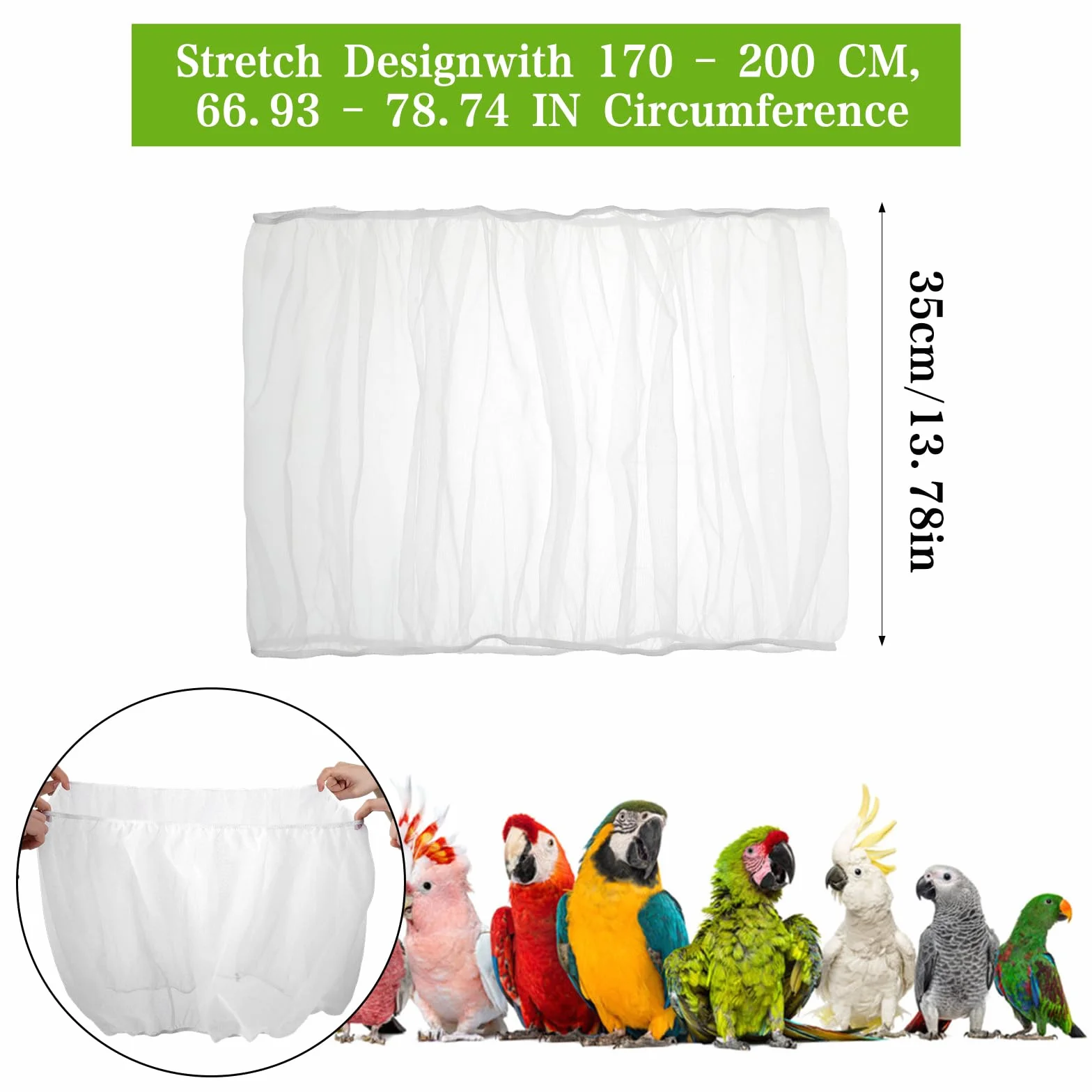 2 pezzi copertura per gabbia per uccelli, gabbia per uccelli, zanzariera, regolabile, in poliestere, 35 cm, per pappagalli e gabbie di fringuelli (170-200 cm)