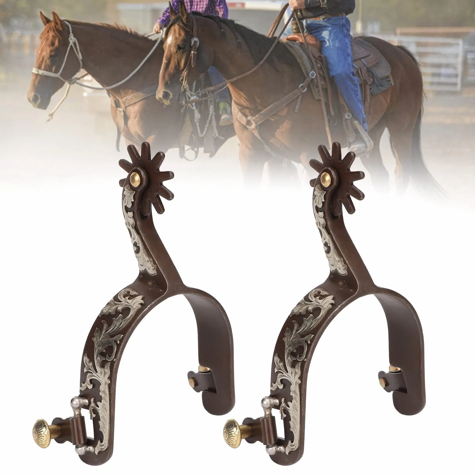 Zerodis Speroni Western da 2 Pezzi, Speroni da Cavallo Western in Acciaio Inossidabile con Ingranaggio Girevole Speroni da Cavallo in Acciaio a Basso Tenore di Bronzo retrò con
