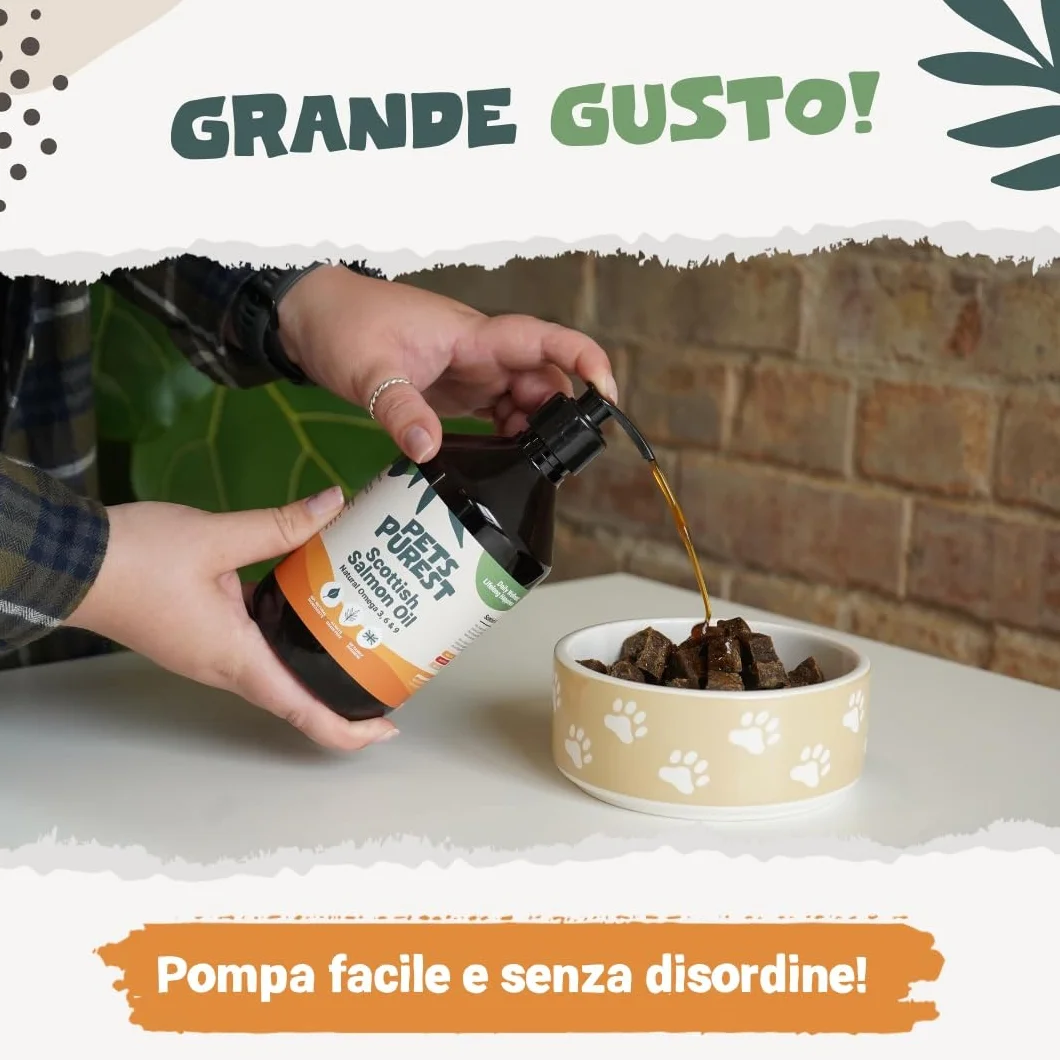 Pet Purest Olio di Salmone Scozzese per Cani, Gatti, Animali Domestici 500ml - Puro Olio di Pesce Integratore Alimentare Omega 3 6 9 per Pelo, Sistema Immunitario, Prurito, Articolazioni, Cervello