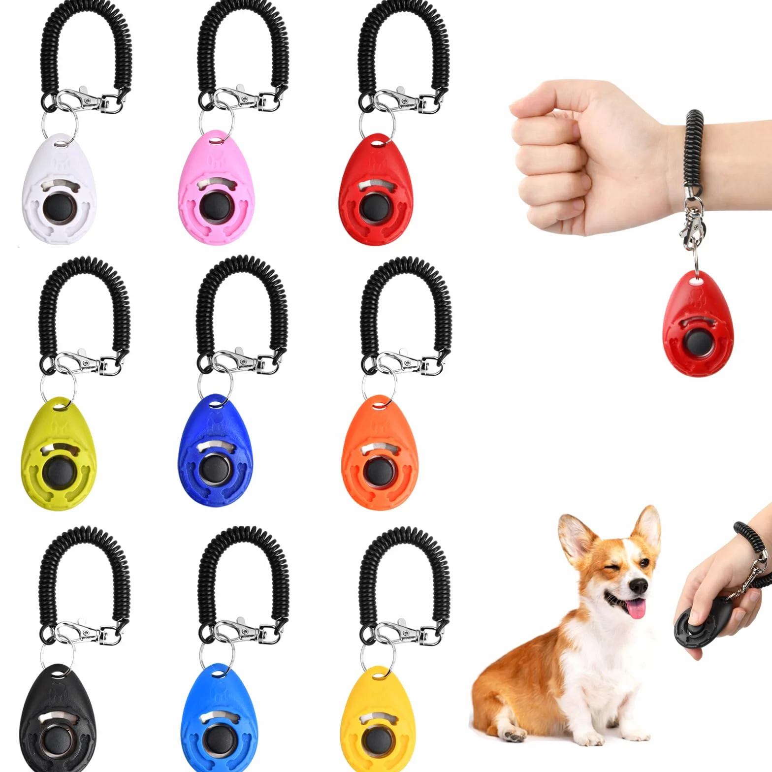 Training Clicker, Formazione Clicker per Cani, 9 Pzzie Animale Domestico Clickers, Clicker Addestramento Cani con Cinturino da Polso per Cane,Gatto,Cavallo