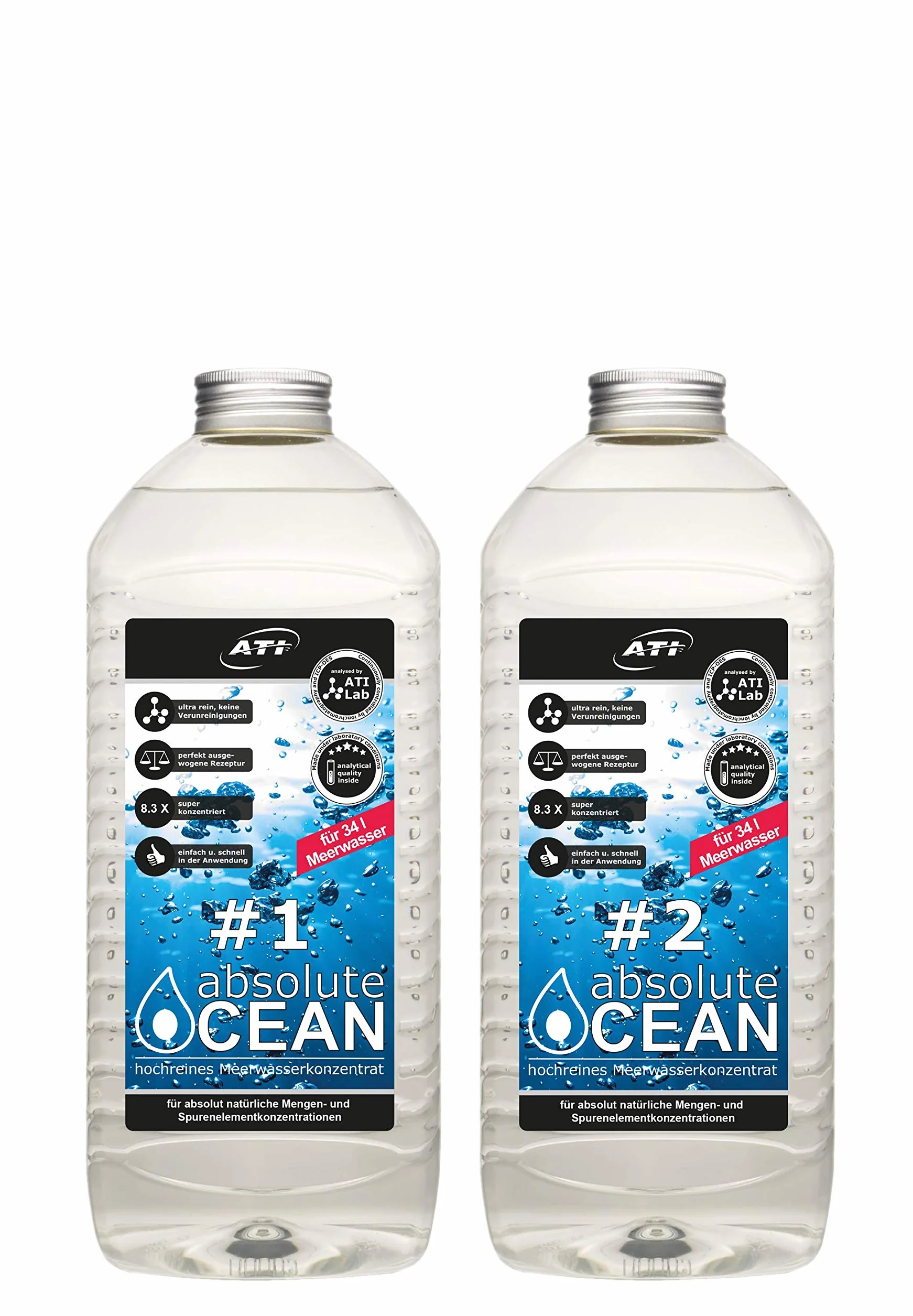 ATI Absolute Ocean 2 x 2,04 litri per 34 litri di acqua di mare concentrata ad alta purezza – Acquario – 4,08 kg