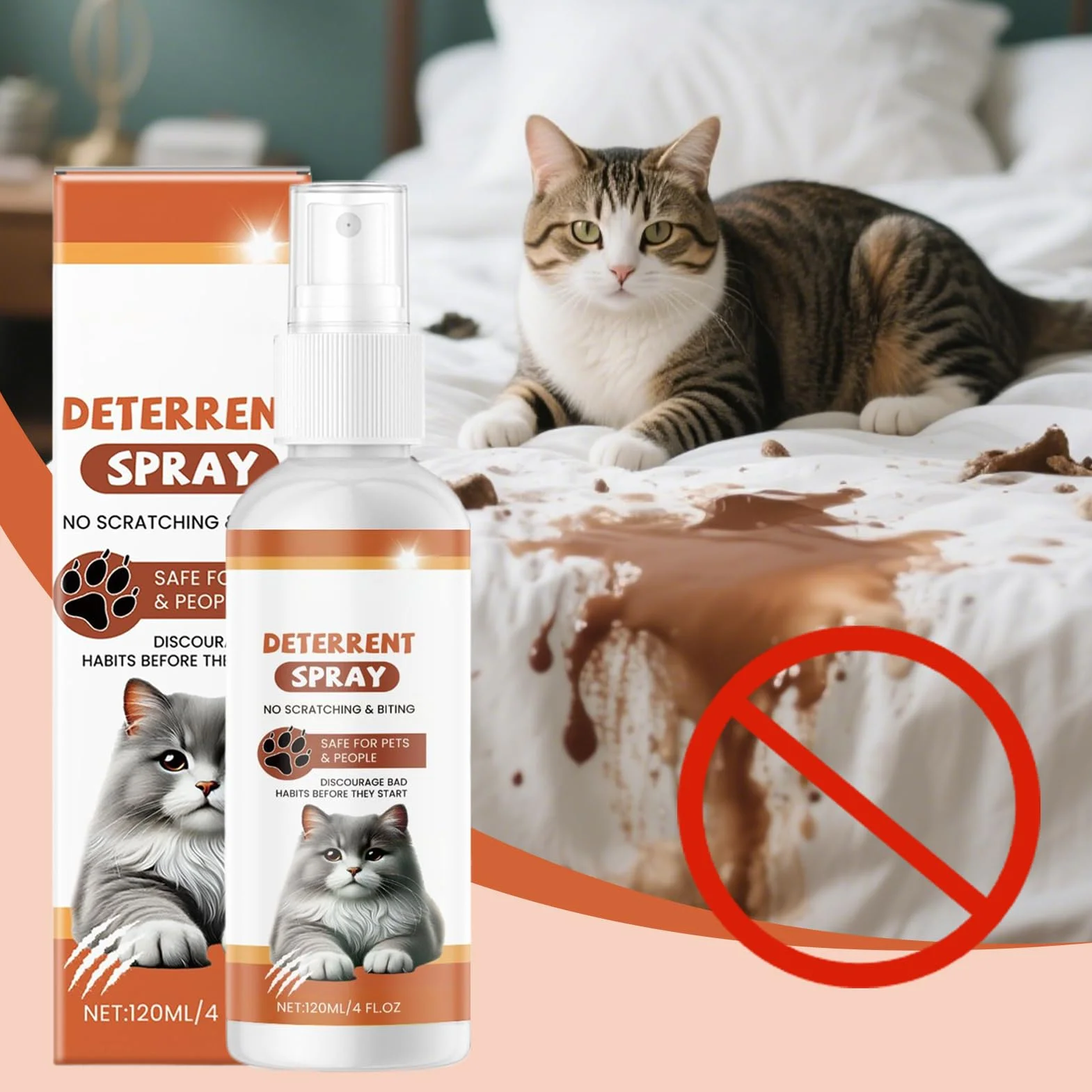 Spray anti gatto – 120 ml Pet Training Spray | Barriera a lunga durata comportamentale allenamento per pavimenti, piante, tappeti, divani, esterni, interni, gattini