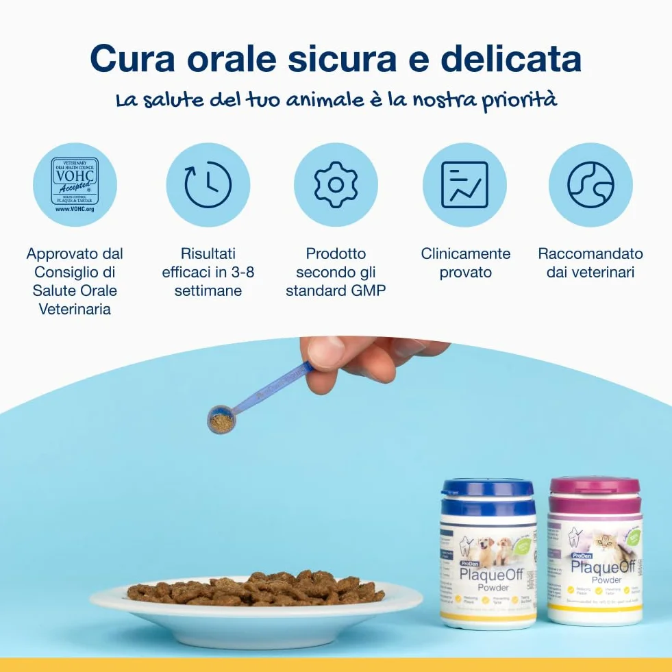 ProDen PlaqueOff 60g per Cani e Gatti – Aiuta a Ridurre Placca, Tartaro e Alito Cattivo – Pulizia Dentale 100% Naturale – Clinicamente Testato
