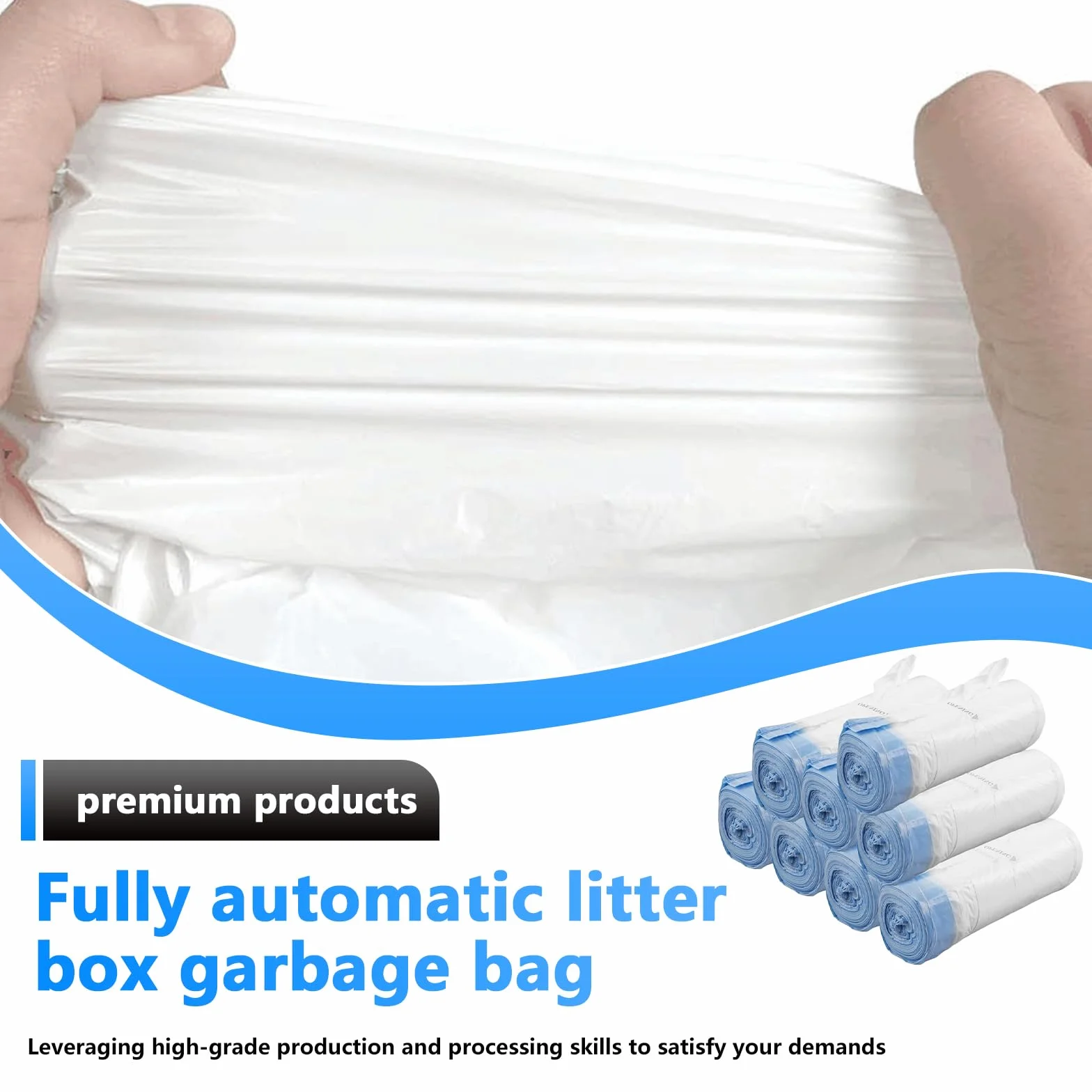 PORFOYO 160 sacchetti per lettiera per gatti, con laccetti, 50 x 40 cm, autopulenti, per lettiera elettrica autopulente