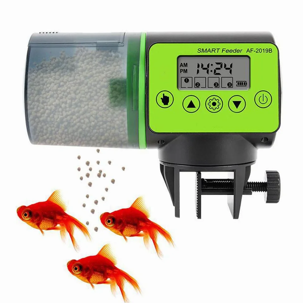 Alimentatore automatico per pesci per vacanze in acquario, 200 ml, grande capacità, distributore automatico di cibo per pesci con display timer per tartarughe piccole Betta Koi, grandi acquari e