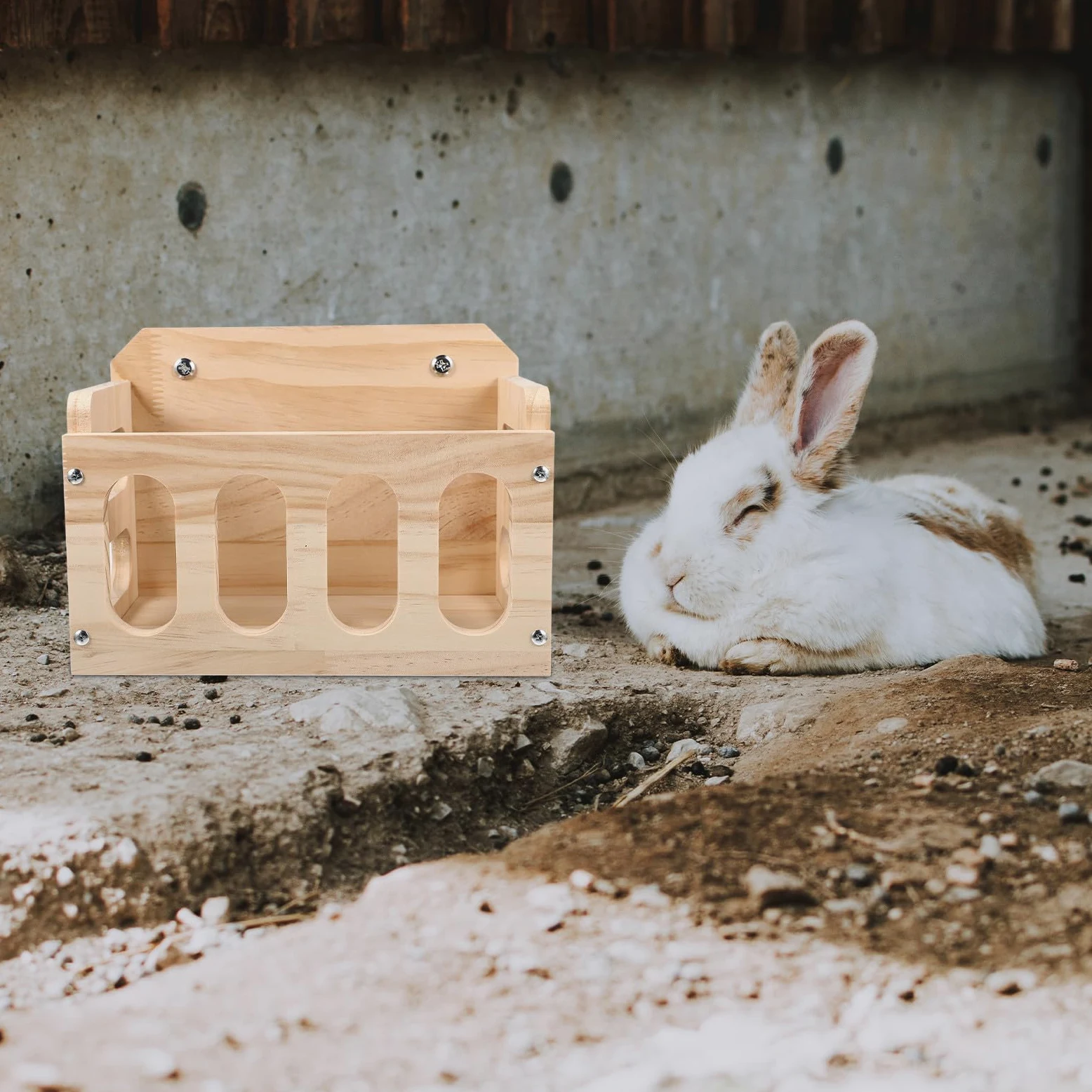 Artibetter Mangiatoia per Conigli in Legno Supporto Robusto e Design Cavo, Contenitore per Fieno che Riduce gli Sprechi, per Gabbia di Animali Domestici
