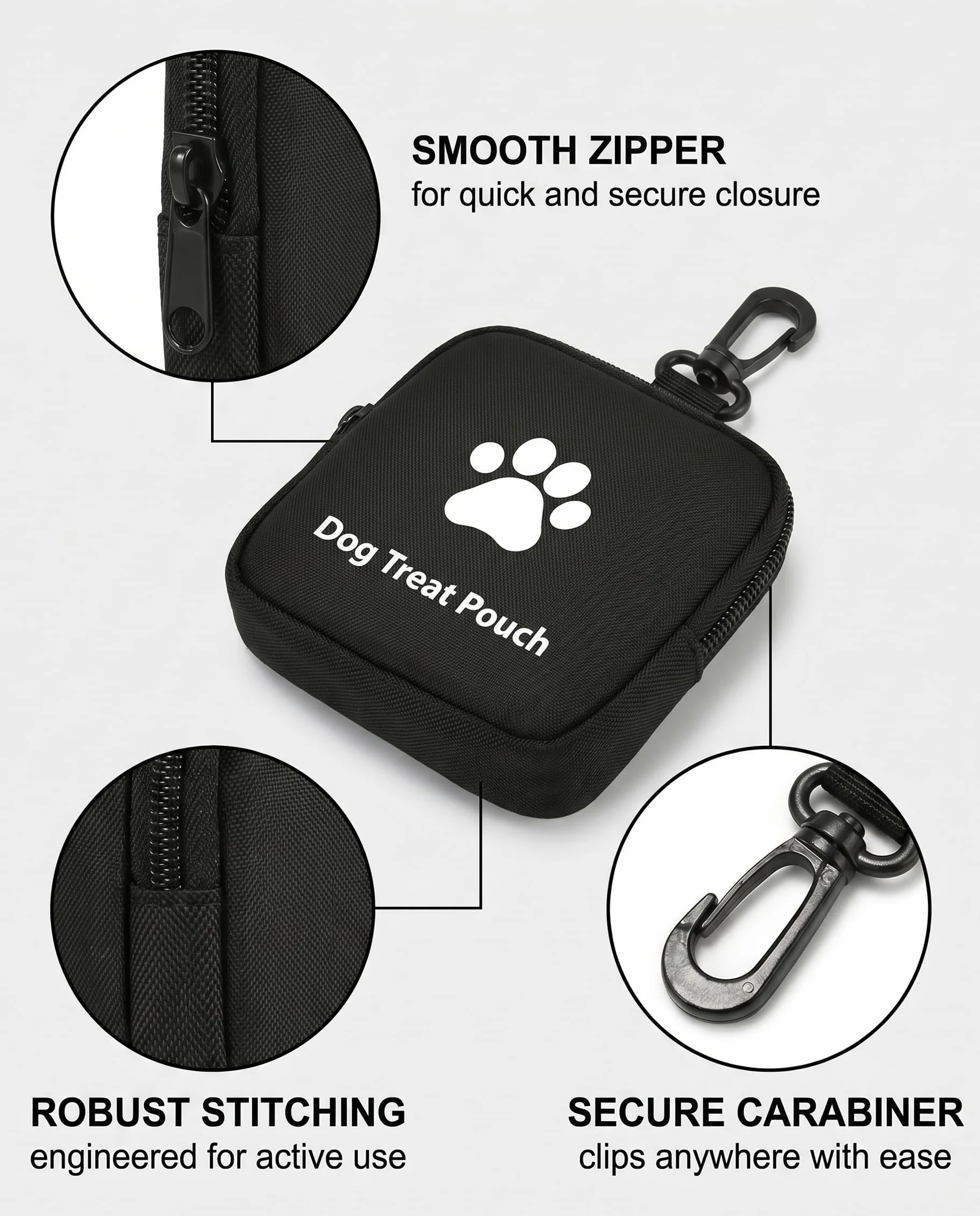 1 sacchetto per snack per cani, sacchetto per snack per cani con chiusura a zip, design con impronta di zampa e portachiavi, borsa per addestramento, per viaggi e attività all'aperto.