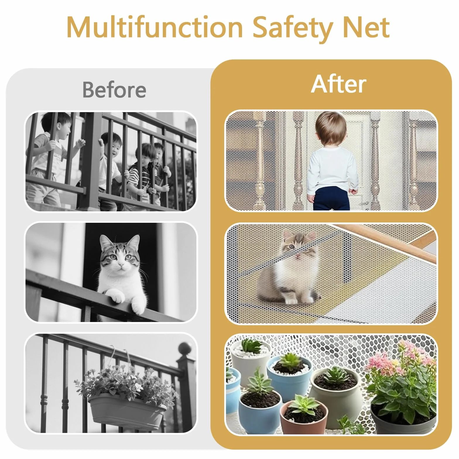 Rete di Sicurezza per Bambini Scale 6x0.9m Rete Protezione Gatti Balcone Rete per Balconi Esterni Bambino Regolabile Robusta Rete di Sicurezza Scale per Ringhiere,Giocattoli,Cani,Domestici