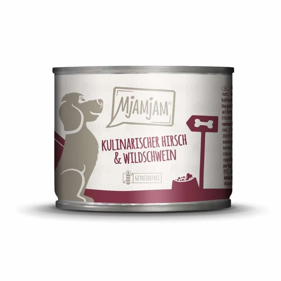 MjAMjAM cibo umido per cani cervo cinghiale mirtilli rossi 6x200 g senza cereali carne extra