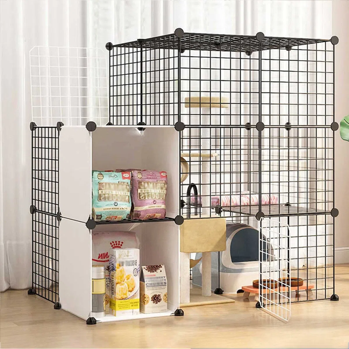 Gabbia per Gatti di Grandi Dimensioni - Recinto Staccabile in Filo Metallico per Uso Interno, Ideale per 1-4 Gatti, Ampio Spazio per l'esercizio