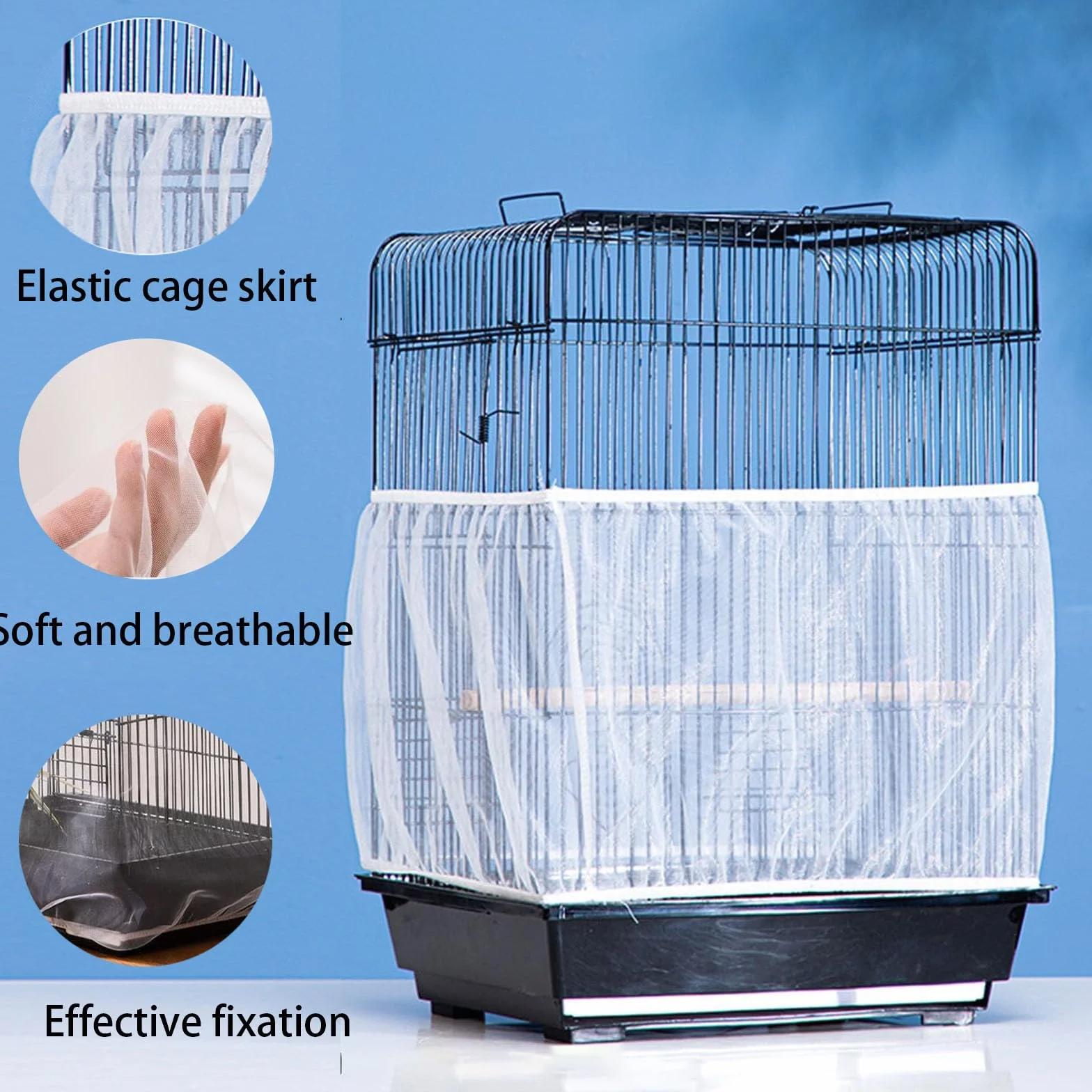 2 Pezzi Universale Copri Gabbia per Uccelli, Gabbia per Uccelli Ventilare Copertura Antipolvere, Raccoglitore di Semi per Gabbia, per Pappagalli, Ara, Gabbie Quadrate Rotonde(bianco/nero)