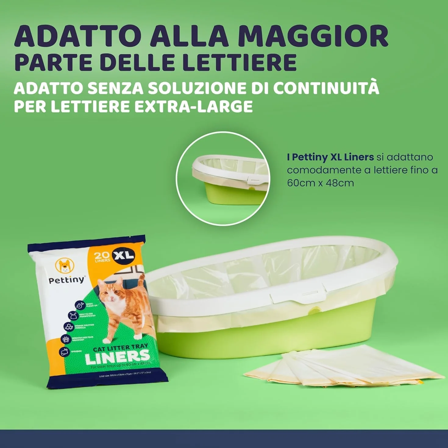 Pettiny 20 Sacchetti XL per Lettiera per Gatti con Coulisse Sacchi Resistenti ai Graffi per Cassetta Igienica Grande