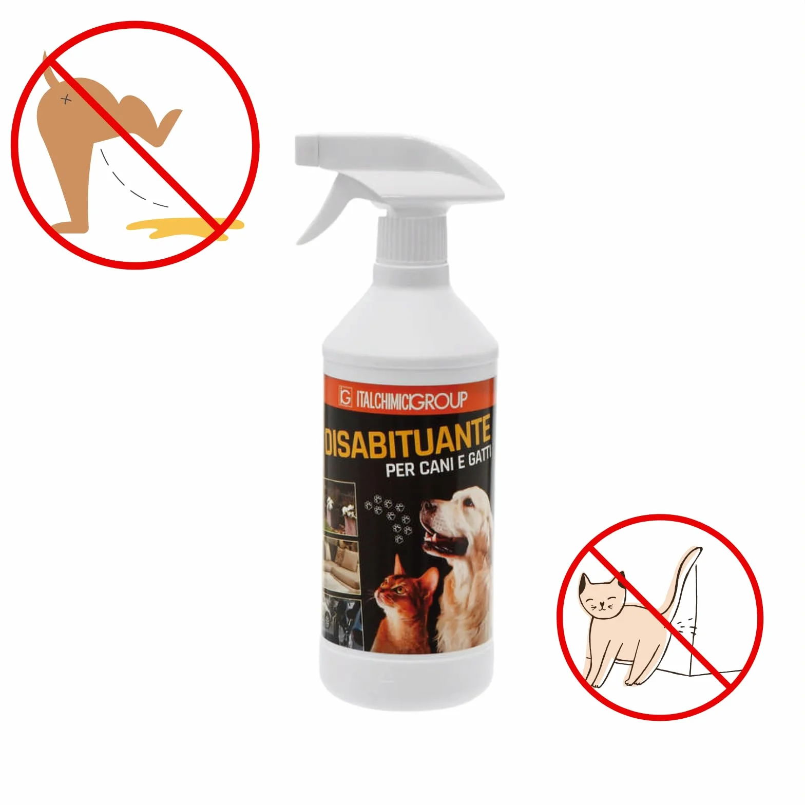 ITALCHIMICI GROUP Disabituante Spray Anti urina Pipi per Cani e Gatti, Uso da Interno ed Esterno, Repellente per Animali Domestici 750 ML